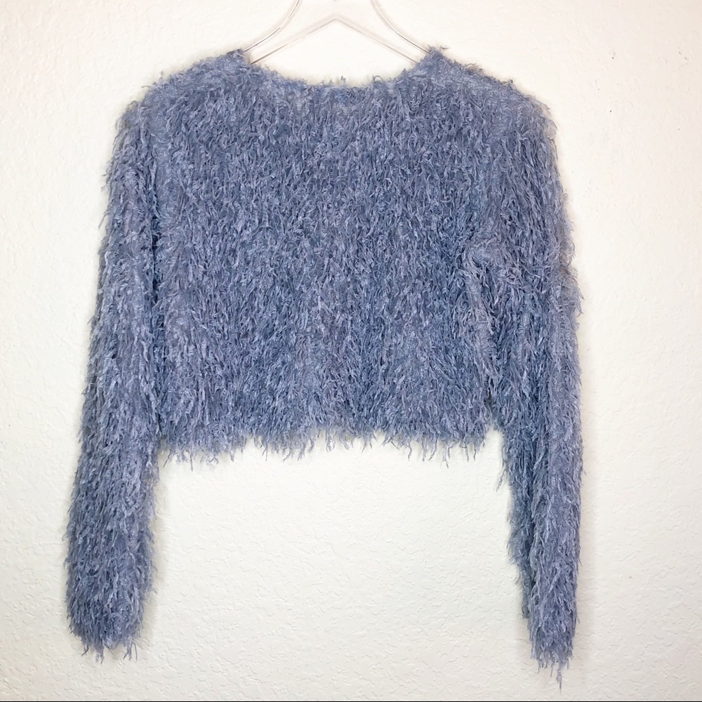 Zara | Blue Feather Effect Cropped Long Sleeve M - Picture 7 of 7